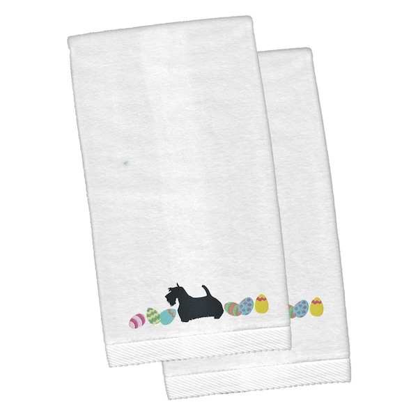 Carolines Treasures Scottish Terrier Easter White Embroidered Plush Hand Towel, 2PK CK1683KTEMB - main